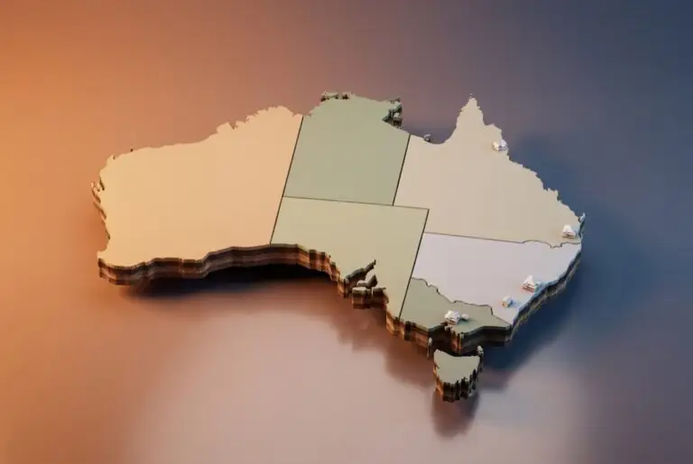 3D relief map of Australia with each state and territory as a raised tile